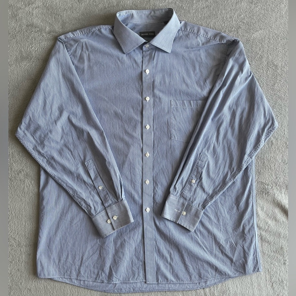 Michael Kors Blue and White Striped Shirt Mens 18 34/35